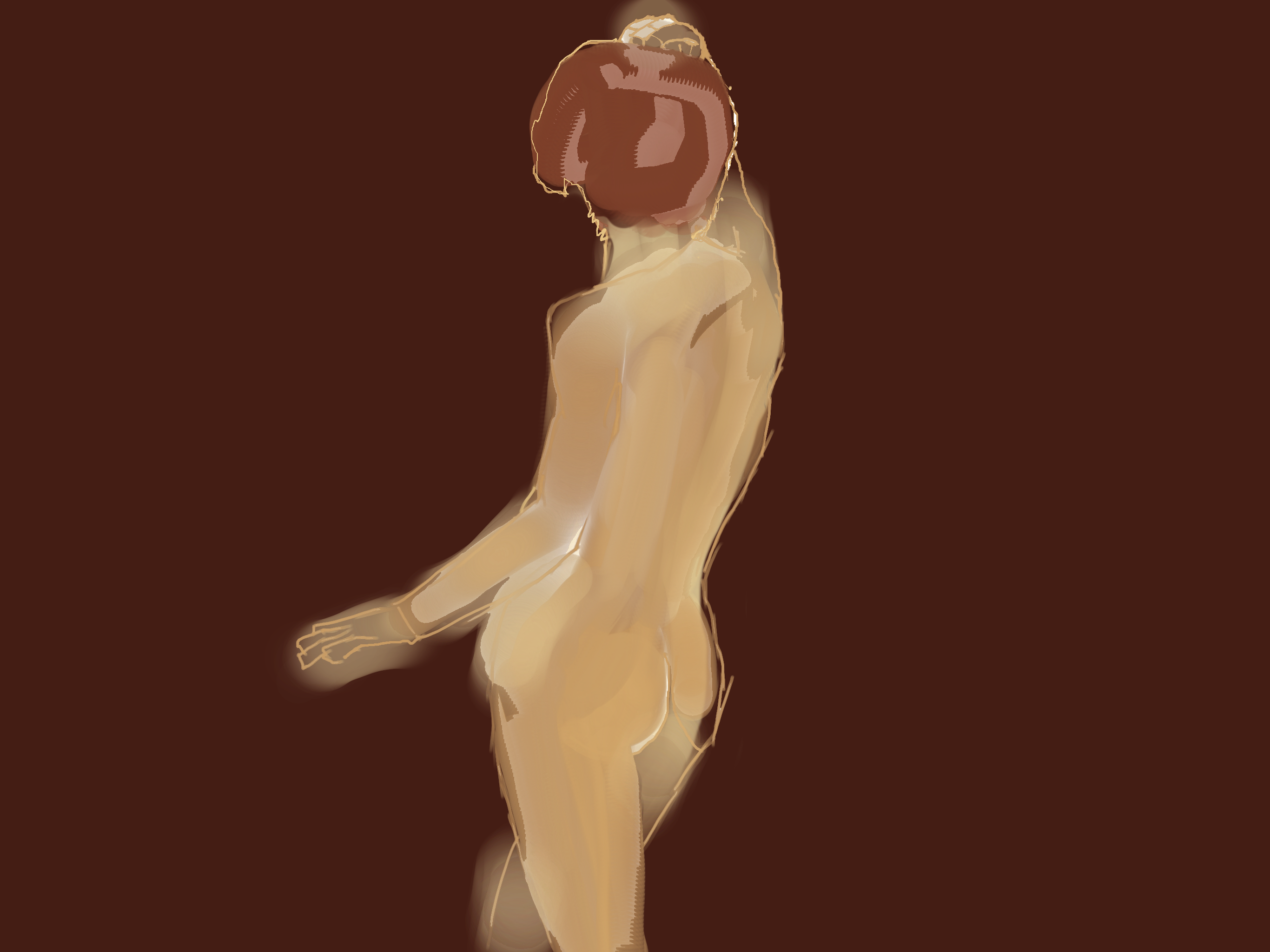 Digital artwork of a male figure in profile against a warm brown background